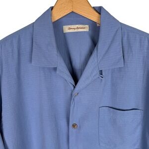 Tommy Bahama Camp Shirt Mens L 100% Silk Ribbed Short Sleeve Button Down